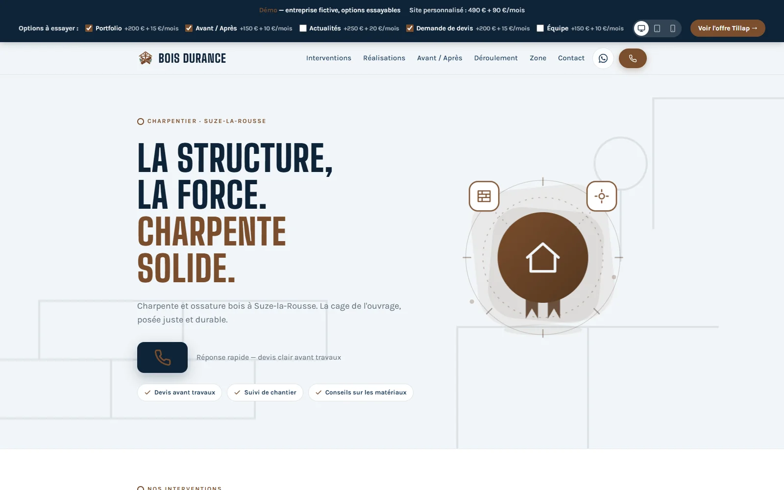 Maquette de site pour un charpentier