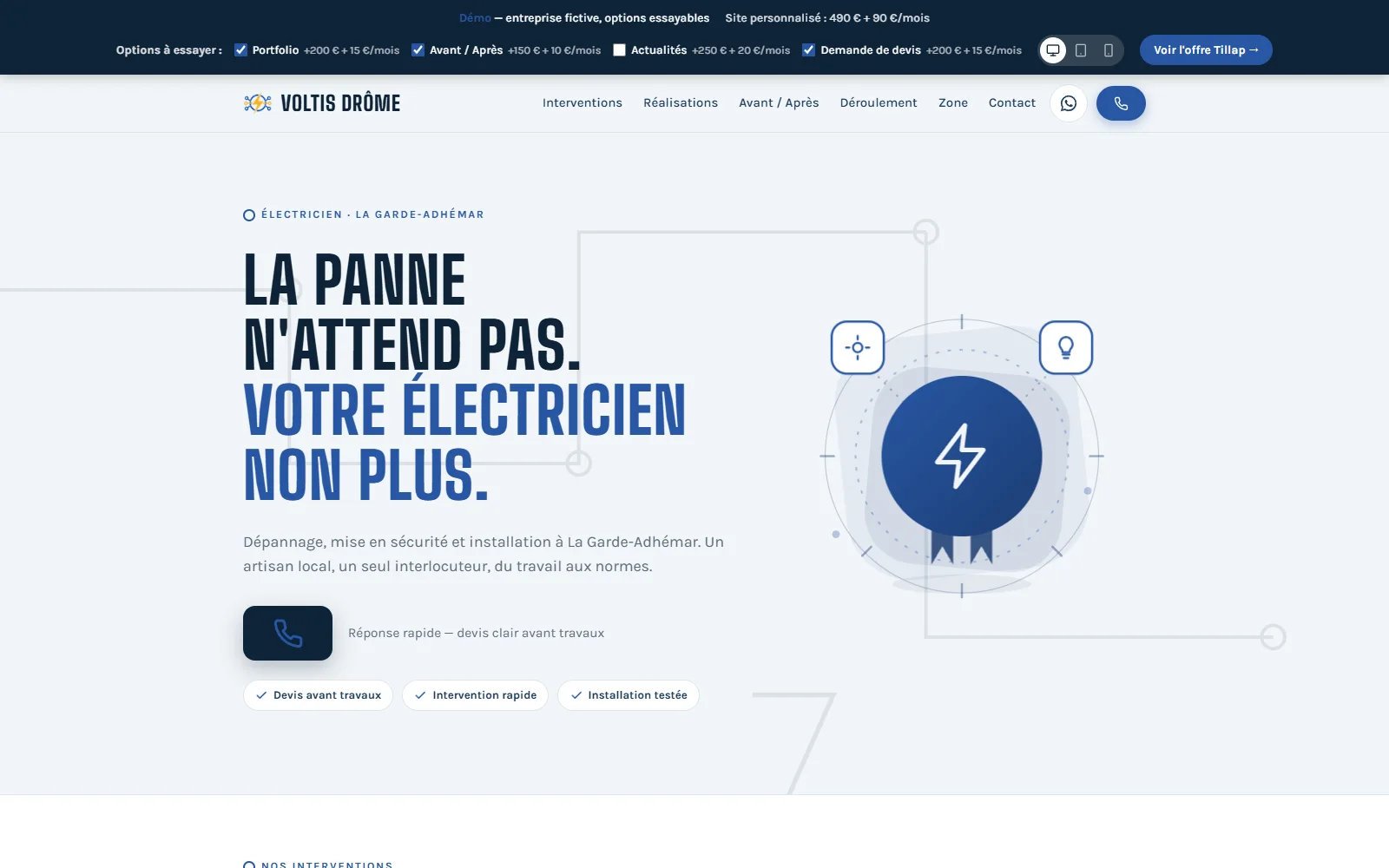 Maquette de site pour un électricien