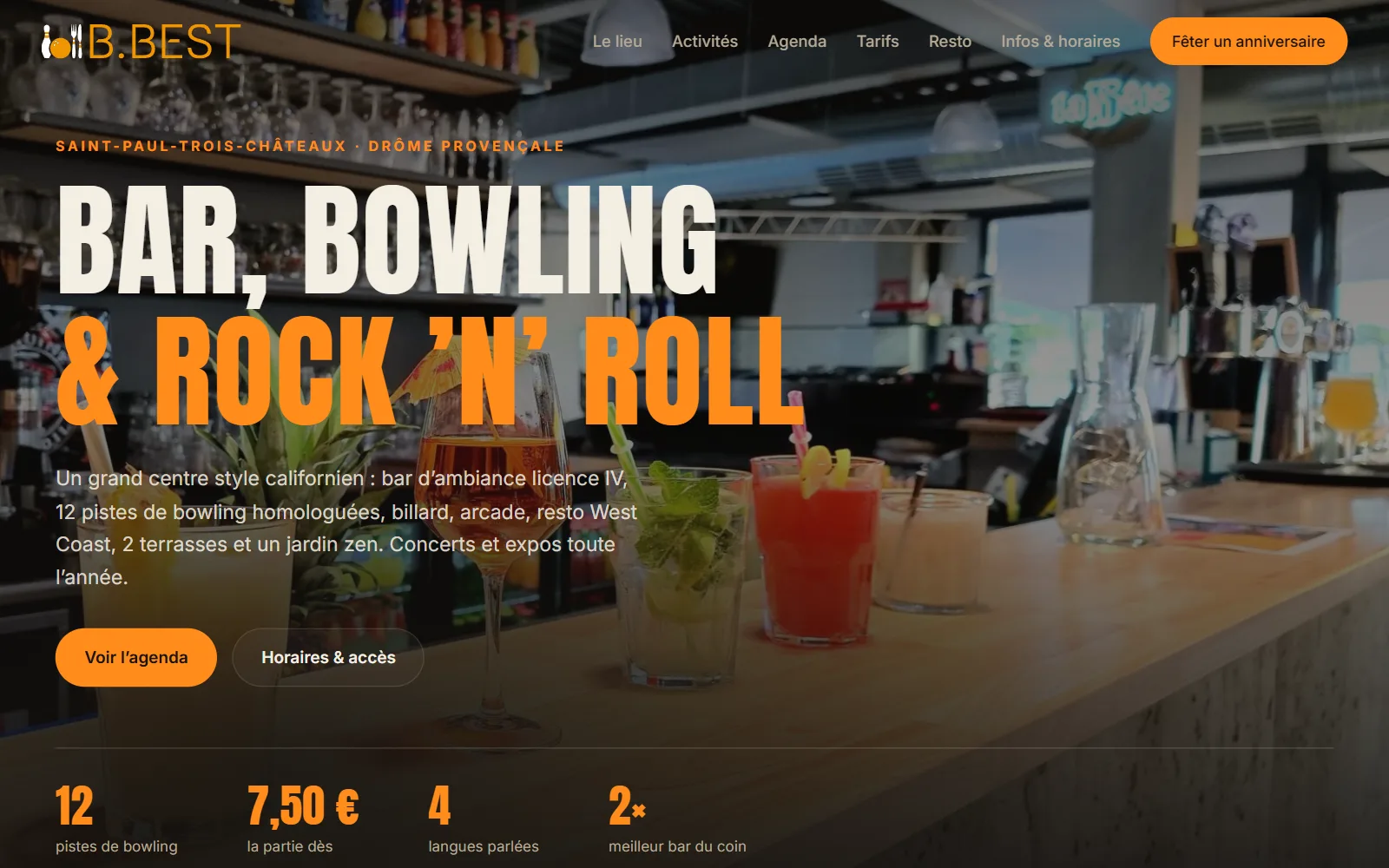 Site internet de BBEST, bar, bowling, concerts et resto
